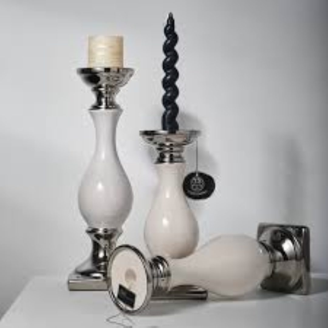 CERAMIC PILLAR CANDLE HOLDER SILVER